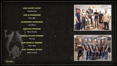Credits screenshot of Doom Eternal video game interface.