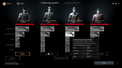 Bounty hunt recruits screenshot of Hunt: Showdown video game interface.