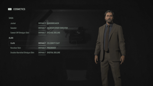 Cosmetics screenshot of Alan Wake II video game interface.