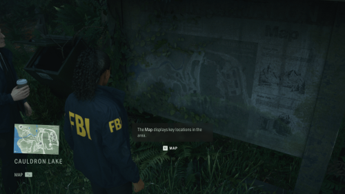 Hint screenshot of Alan Wake II video game interface.