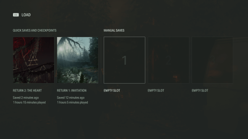 Load Save screenshot of Alan Wake II video game interface.