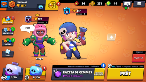 Lobby screenshot of Brawl Stars video game interface.