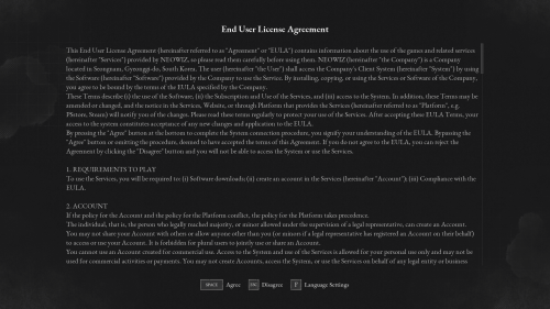 EULA screenshot of Lies Of P video game interface.
