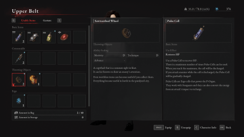 Inventory screenshot of Lies Of P video game interface.