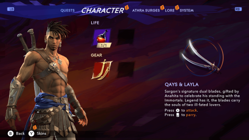 Character screenshot of Prince of Persia: The Lost Crown video game interface.