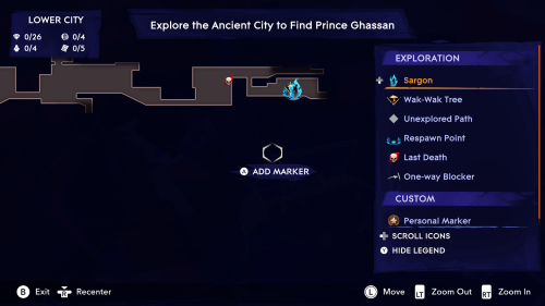 Map screenshot of Prince of Persia: The Lost Crown video game interface.