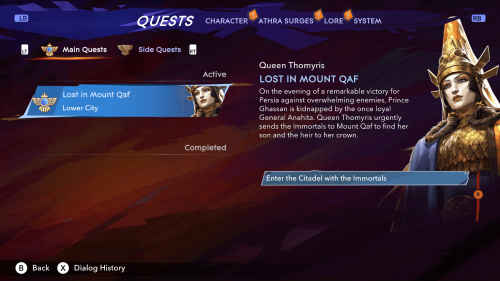 Quest screenshot of Prince of Persia: The Lost Crown video game interface.
