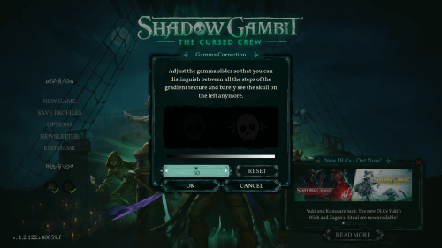 Brightness screenshot of Shadow Gambit: The Cursed Crew video game interface.