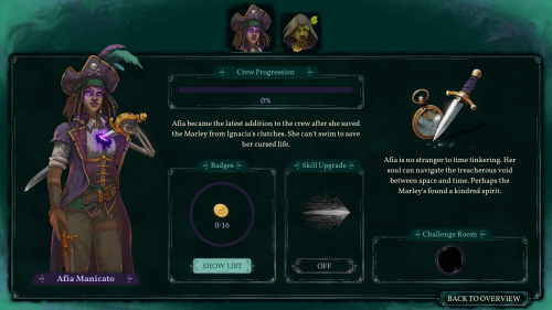 Character screenshot of Shadow Gambit: The Cursed Crew video game interface.