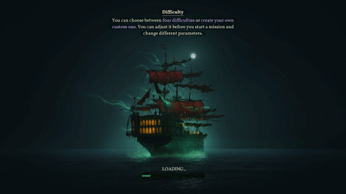 Loading screenshot of Shadow Gambit: The Cursed Crew video game interface.