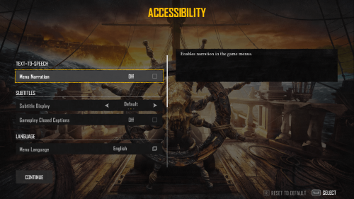 Accessibility screenshot of Skull and Bones video game interface.