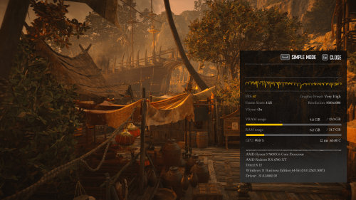 Benchmark screenshot of Skull and Bones video game interface.