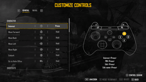 Controller screenshot of Skull and Bones video game interface.