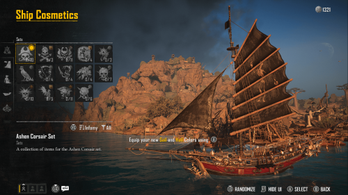 Cosmetics screenshot of Skull and Bones video game interface.