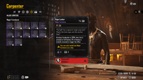 Craft screenshot of Skull and Bones video game interface.