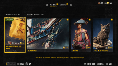 Store screenshot of Skull and Bones video game interface.