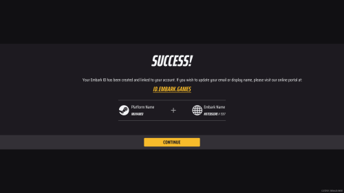 Account Creation screenshot of The Finals video game interface.