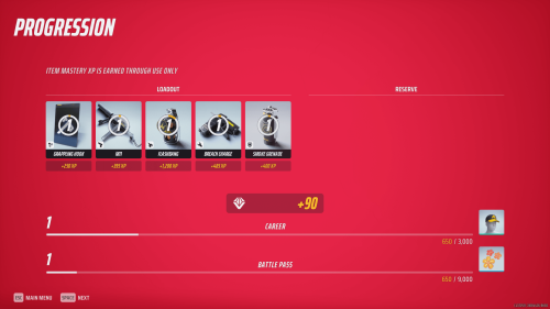Progression screenshot of The Finals video game interface.